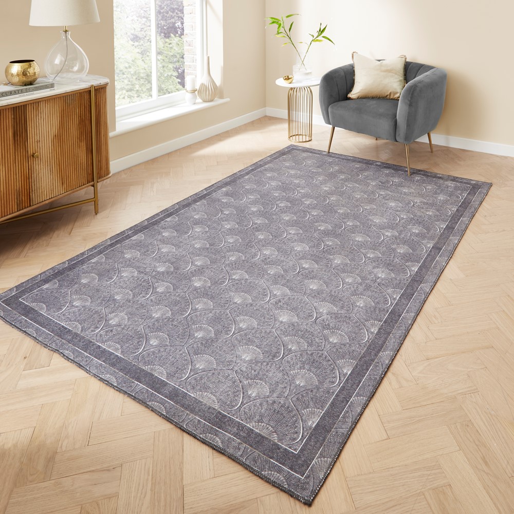 Deco Peacock Modern Washable Rugs by Catherine Lansfield in Grey